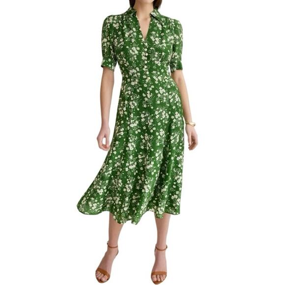 L.K. Bennett Sophie Wildflower midi Dress green floral Size 6 - Picture 1 of 7